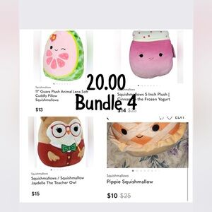 Squishmallows Set - Watermelon, Pink Yogurt, Owl, Pippie